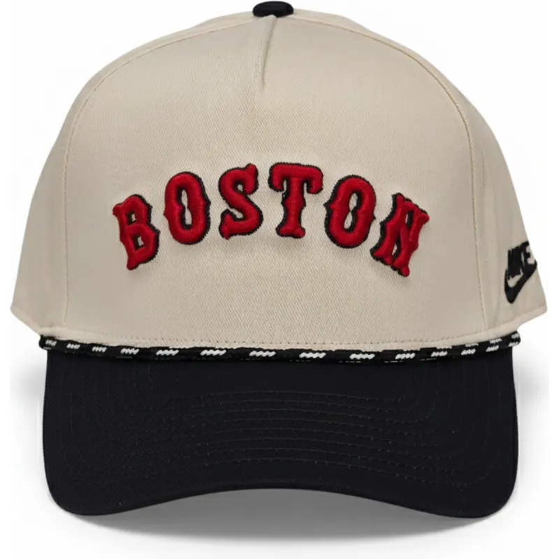 beige-och-svart-bojd-keps-snapback-rise-structured-fran-boston-red-sox-mlb-av-nike