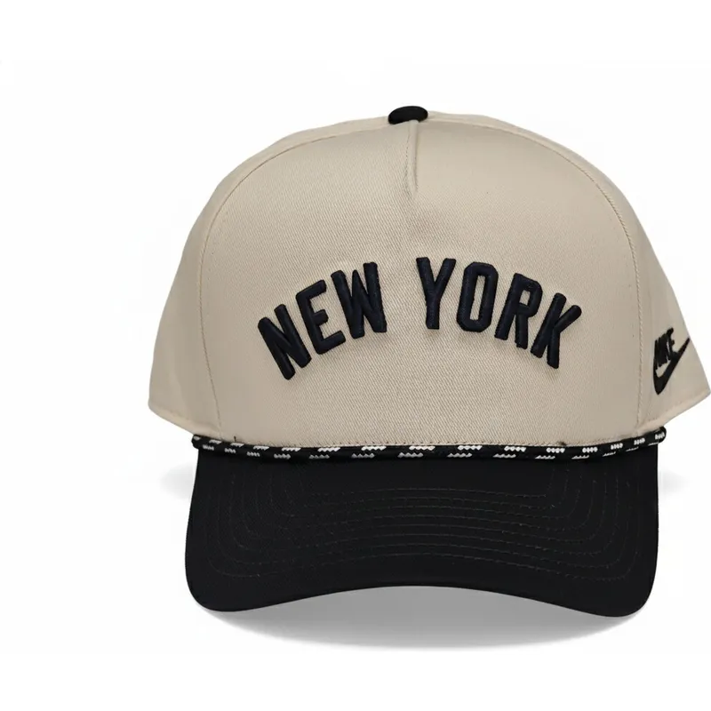 beige-und-schwarze-gebogene-snapback-kappe-rise-structured-der-new-york-yankees-mlb-von-nike