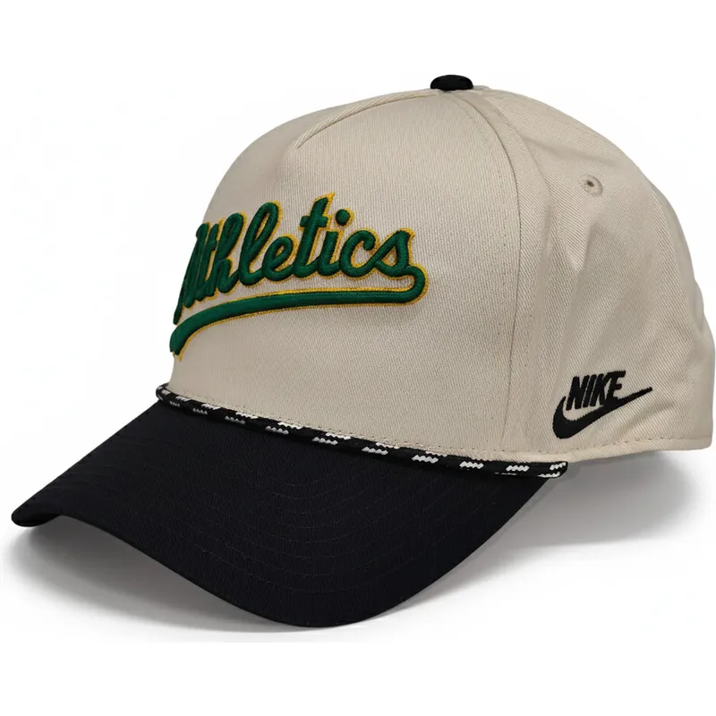 beige-och-svart-bojd-keps-snapback-rise-structured-fran-oakland-athletics-mlb-av-nike