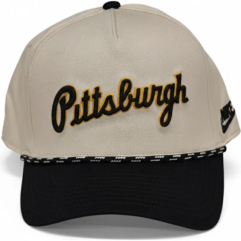 beige-und-schwarze-snapback-cap-rise-structured-der-pittsburgh-pirates-mlb-von-nike
