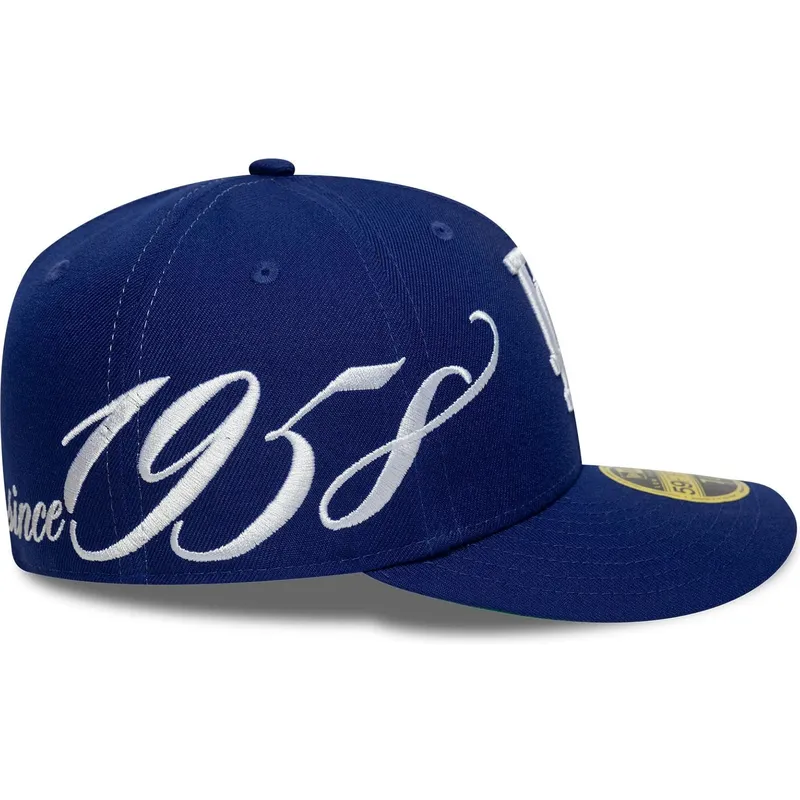 blaue-gebogene-verstellbare-59fifty-low-profile-precurved-est-script-kappe-der-los-angeles-dodgers-mlb-von-new-era