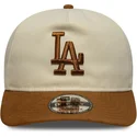beige-und-braune-verstellbare-curved-cap-9fifty-a-frame-suede-visor-der-los-angeles-dodgers-mlb-von-new-era