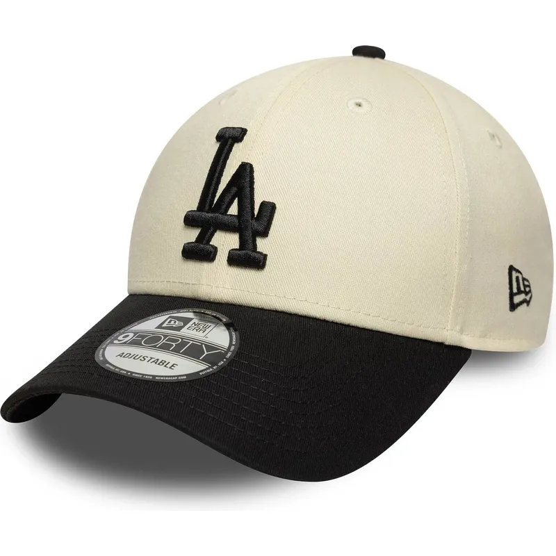 new-era-curved-brim-9forty-colour-block-los-angeles-dodgers-mlb-beige-and-black-adjustable-cap