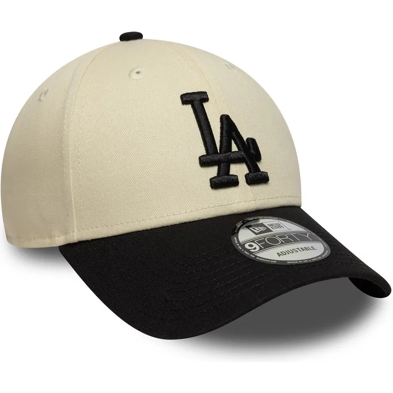 beige-und-schwarze-verstellbare-curved-cap-9forty-colour-block-der-los-angeles-dodgers-mlb-von-new-era