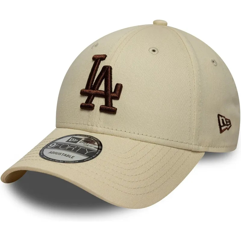 beige-bojd-justerbar-keps-med-brunt-logo-9forty-league-essential-fran-los-angeles-dodgers-mlb-av-new-era