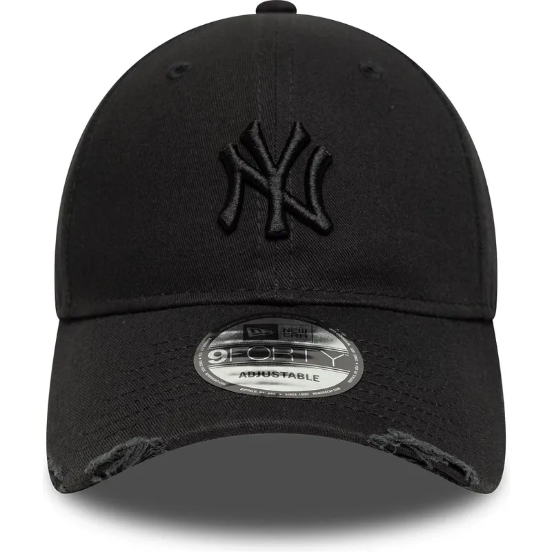 schwarze-verstellbare-curved-cap-mit-schwarzem-logo-9forty-wash-distress-der-new-york-yankees-mlb-von-new-era