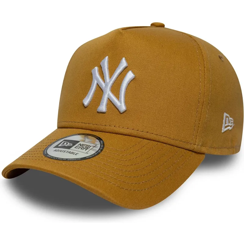 braune-gebogene-snapback-kappe-9forty-e-frame-league-essential-der-new-york-yankees-mlb-von-new-era