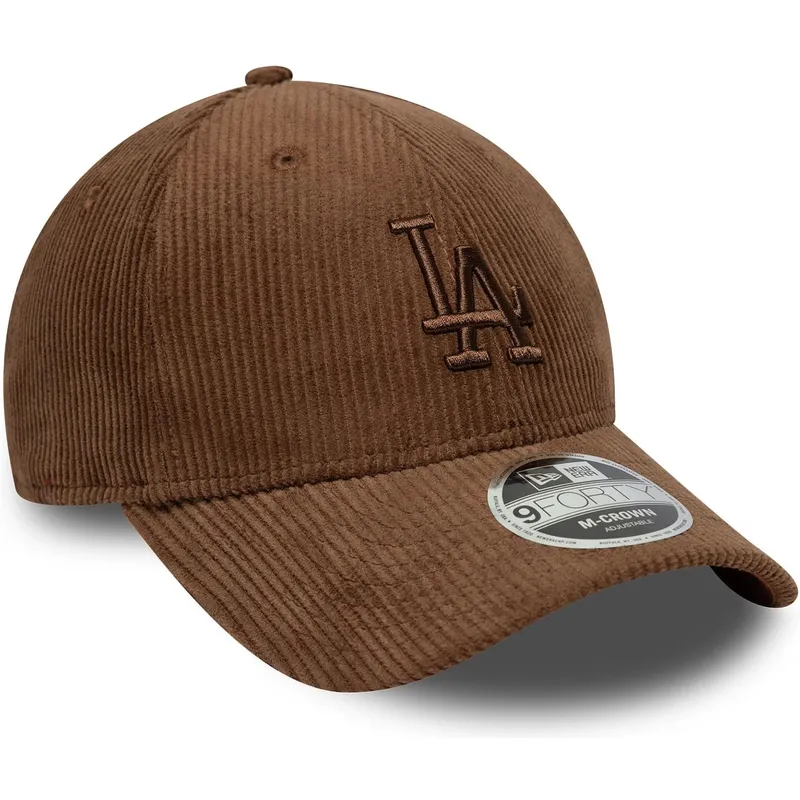 braune-verstellbare-curved-cap-mit-braunem-logo-9forty-m-crown-cord-der-los-angeles-dodgers-mlb-von-new-era