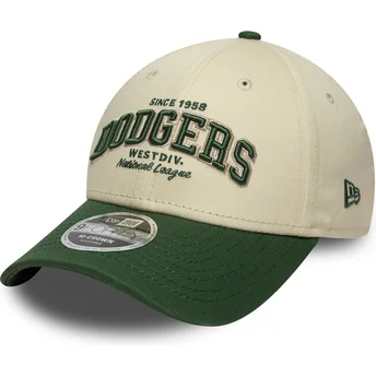 Gorra curva beige y verde ajustable 9FORTY M-Crown Wordmark de Los Angeles Dodgers MLB de New Era