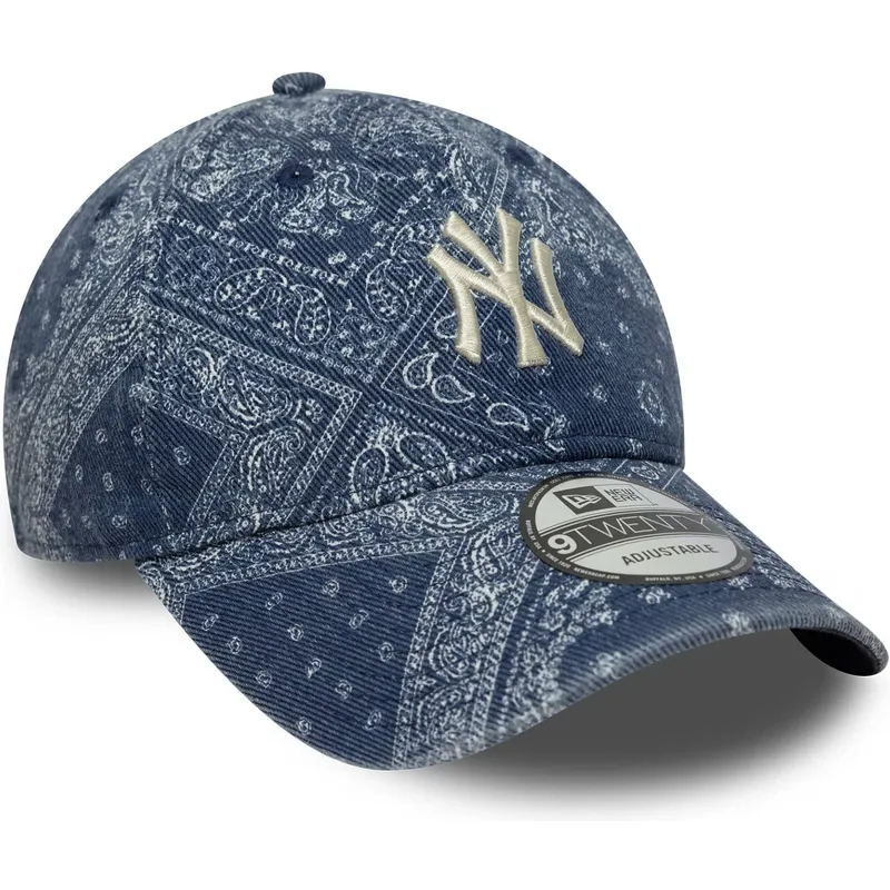 blaue-verstellbare-curved-cap-9twenty-washed-paisley-der-new-york-yankees-mlb-von-new-era
