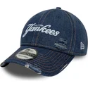 blaue-gebogene-verstellbare-kappe-9twenty-denim-distress-der-new-york-yankees-mlb-von-new-era