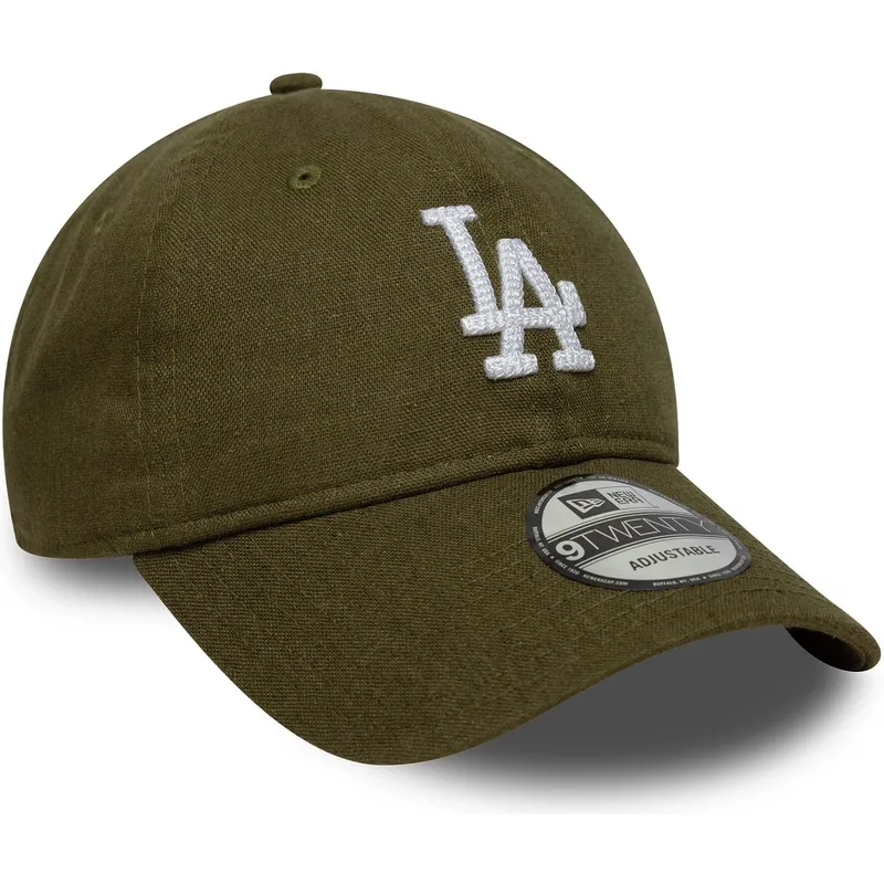 grune-verstellbare-curved-cap-9twenty-linen-der-los-angeles-dodgers-mlb-von-new-era