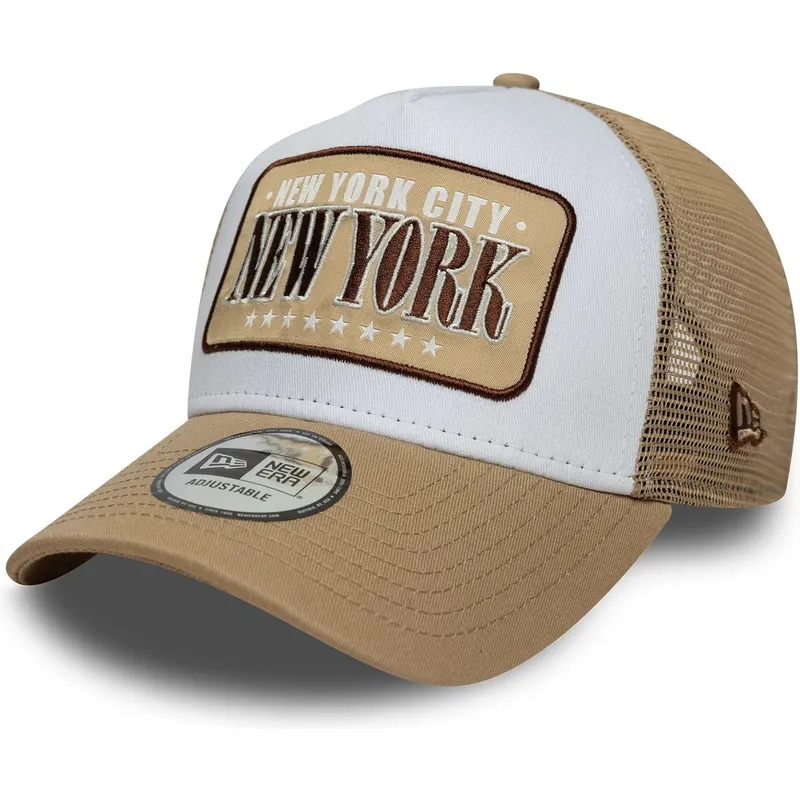 vit-och-brun-trucker-keps-a-frame-location-new-york-stader-och-strander-fran-new-era