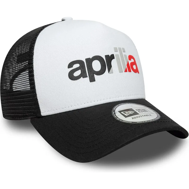 new-era-a-frame-wordmark-aprilia-piaggio-white-and-black-trucker-hat