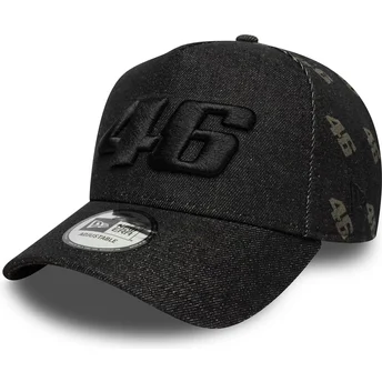 Schwarze gebogene Snapback-Kappe E Frame Laser Etch Denim von Valentino Rossi VR46 MotoGP von New Era