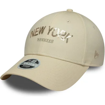 Sapkák ívelt bézs állítható 9FORTY Sequin Wordmark New York Yankees MLB New Era