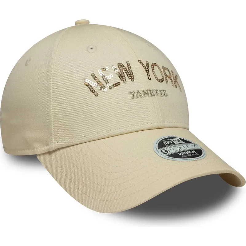 cap-ivelt-bezhov-reguliruema-lenta-9forty-sequin-wordmark-new-york-yankees-mlb-new-era