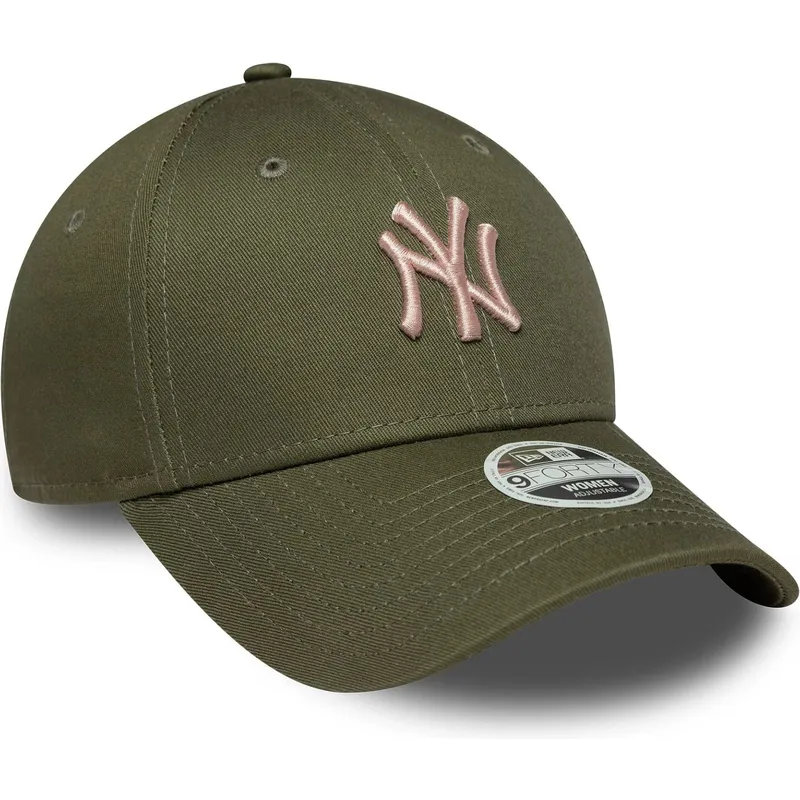 new-era-curved-brim-women-pink-logo-9forty-league-essential-midi-new-york-yankees-mlb-green-adjustable-cap