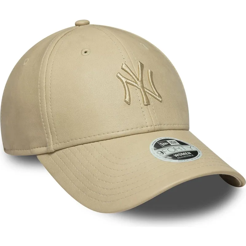 beige-verstellbare-curved-cap-mit-beigem-logo-fur-damen-9forty-pu-der-new-york-yankees-mlb-von-new-era