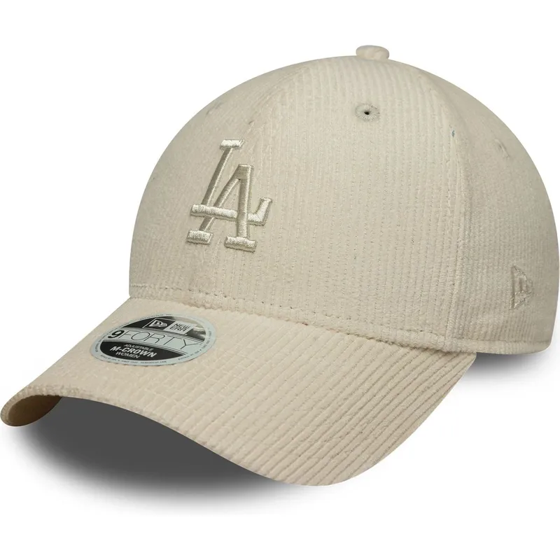 new-era-curved-brim-women-9forty-m-crown-pastel-cord-los-angeles-dodgers-mlb-beige-adjustable-cap-with-beige-logo
