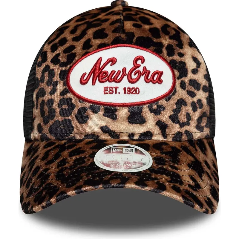 damen-trucker-cap-leopard-9forty-a-frame-m-crown-von-new-era