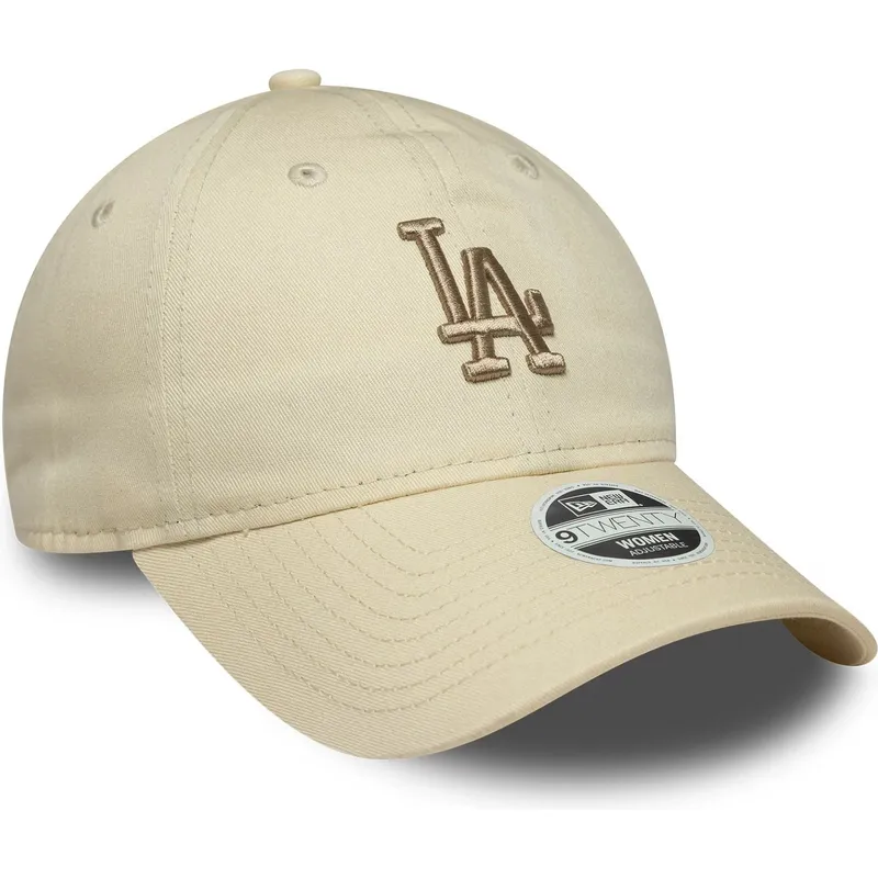 beige-verstellbare-curved-cap-mit-beigem-logo-fur-damen-9twenty-league-essential-midi-der-los-angeles-dodgers-mlb-von-new-era
