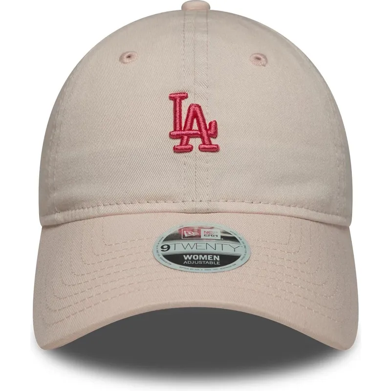 gebogene-rosa-verstellbare-damenkappe-9twenty-washed-mini-der-los-angeles-dodgers-mlb-von-new-era