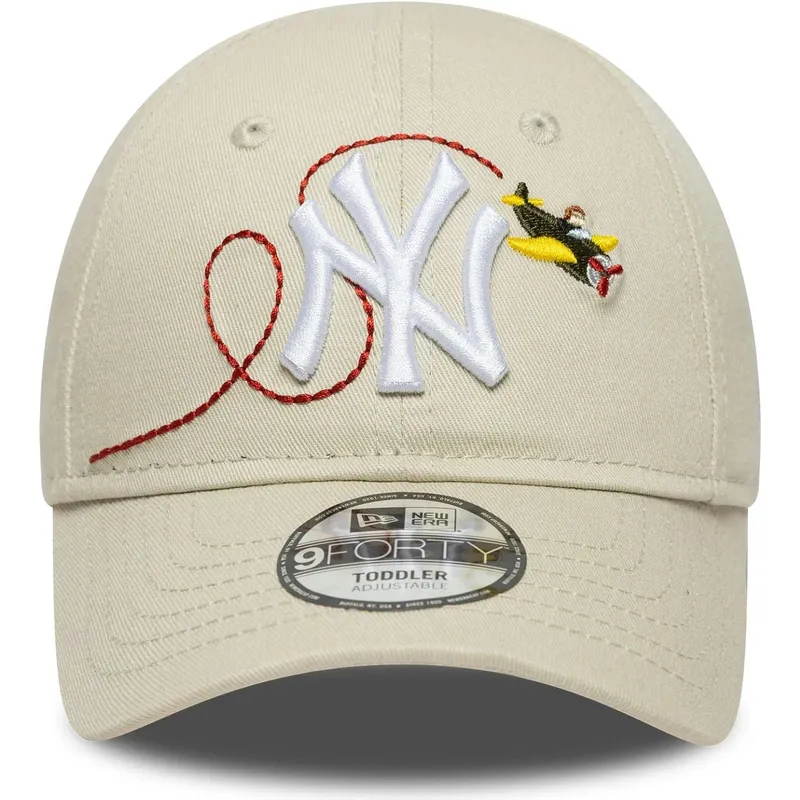 beige-gebogene-verstellbare-kappe-fur-kleinkinder-9forty-plane-icon-der-new-york-yankees-mlb-von-new-era