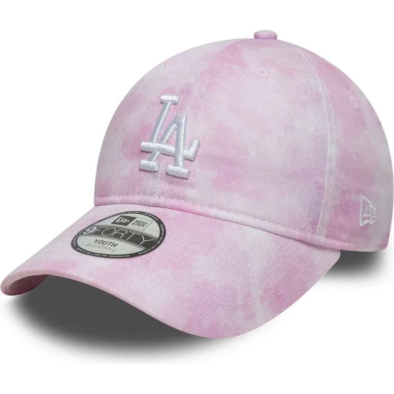 new-era-curved-brim-youth-9twenty-tie-dye-los-angeles-dodgers-mlb-pink-adjustable-cap