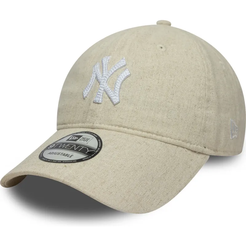 beige-verstellbare-curved-cap-9twenty-linen-der-new-york-yankees-mlb-von-new-era