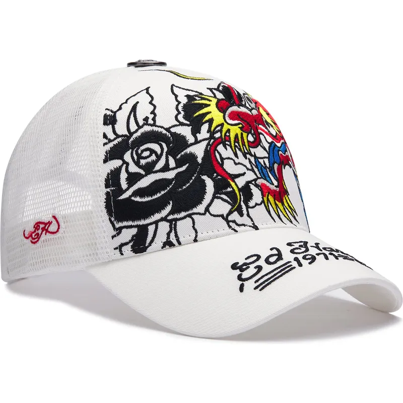 trucker-cap-weiss-1971-dragon-and-roses-von-ed-hardy