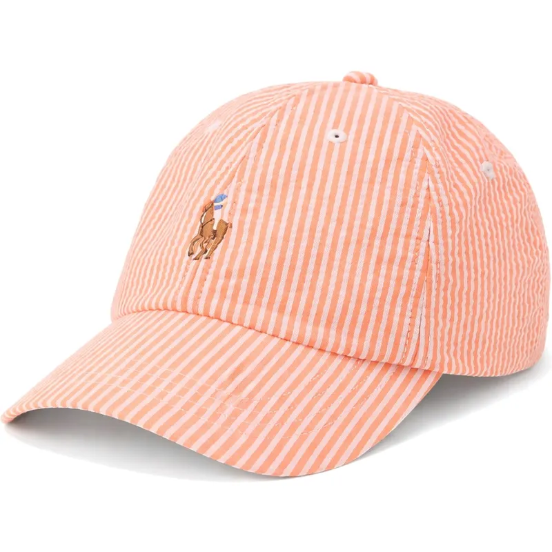 polo-ralph-lauren-curved-brim-stretch-seersucker-orange-adjustable-cap
