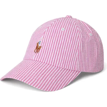 Verstellbare rosa gebogene Kappe Stretch Seersucker von Polo Ralph Lauren