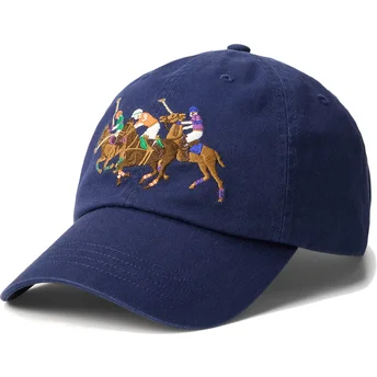 Sapkák ívelt sötétkék állítható Twill Triple Pony Polo Ralph Lauren