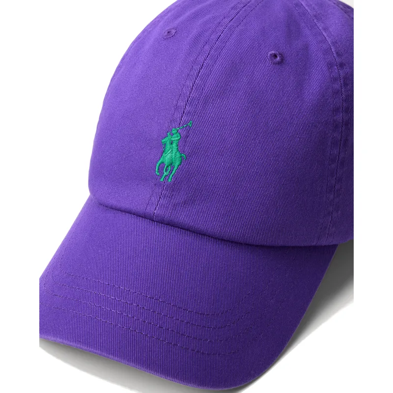 violette-verstellbare-curved-cap-mit-grunem-logo-cotton-chino-classic-sport-von-polo-ralph-lauren