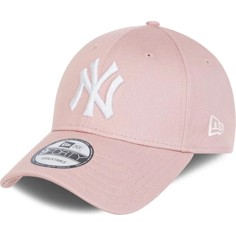 rosa-verstellbare-curved-cap-mit-rosa-logo-9forty-league-essential-der-new-york-yankees-mlb-von-new-era