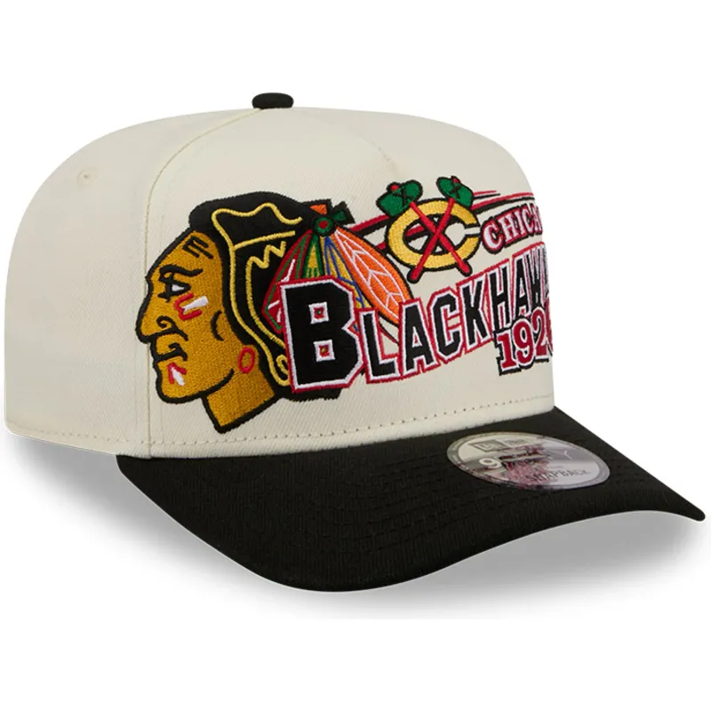 beige-och-svart-kurvad-keps-snapback-9fifty-a-frame-classic-fran-chicago-blackhawks-nhl-av-new-era