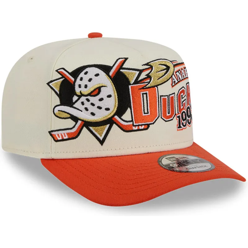beige-och-orange-bojd-keps-snapback-9fifty-a-frame-classic-fran-anaheim-ducks-nhl-av-new-era