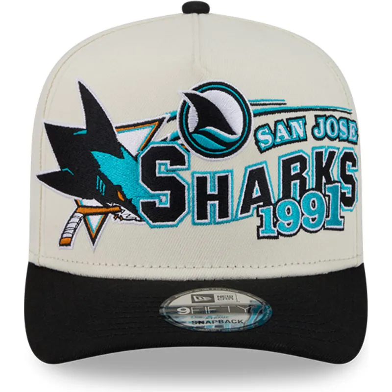 beige-und-schwarze-gebogene-snapback-kappe-9fifty-a-frame-classic-der-san-jose-sharks-nhl-von-new-era