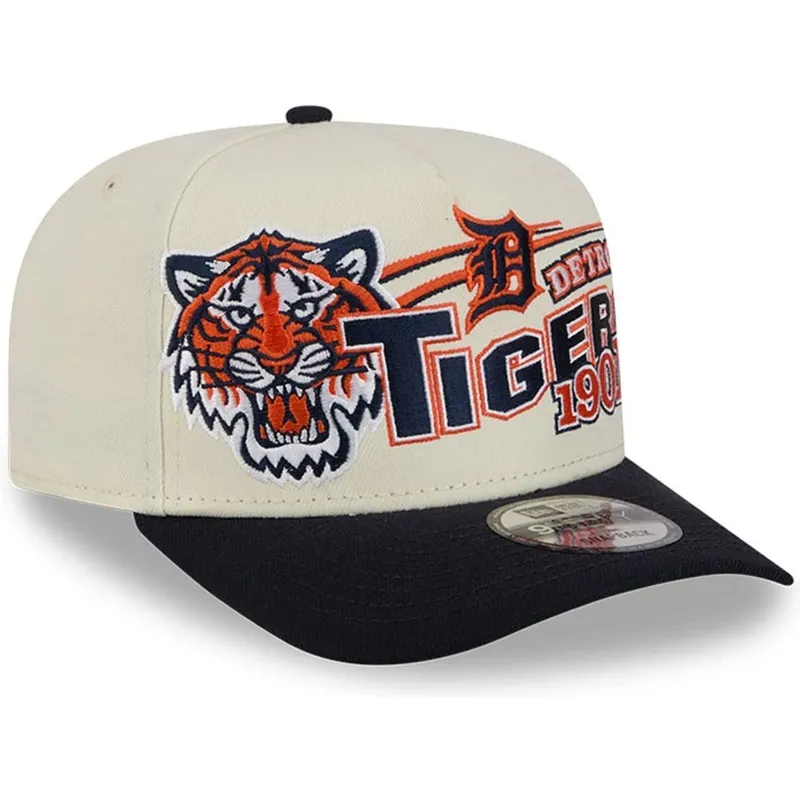 gorra-curva-beige-y-azul-marino-snapback-9fifty-a-frame-classic-de-detroit-tigers-mlb-de-new-era