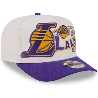 New Era Curved Brim 9FIFTY A Frame Classic Los Angeles Lakers NBA Beige and Purple Snapback Cap