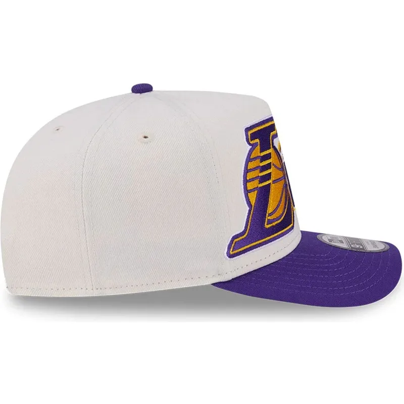 beige-und-violette-gebogene-snapback-kappe-9fifty-a-frame-classic-der-los-angeles-lakers-nba-von-new-era