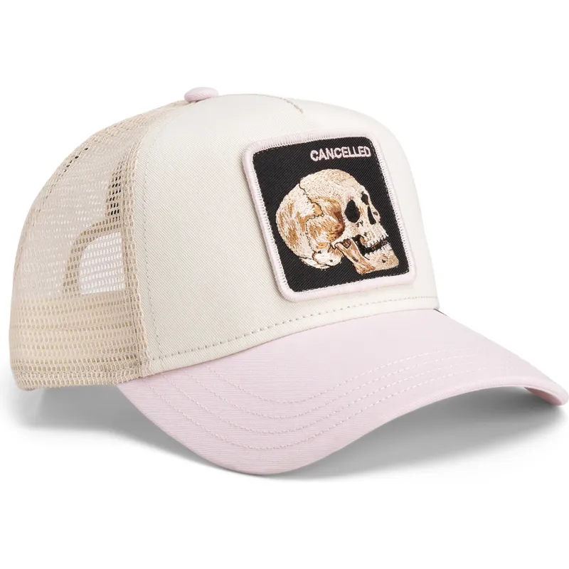 truckerkeps-beige-och-rosa-dodskalle-the-cancelled-skull-whisper-the-farm-fran-goorin-bros