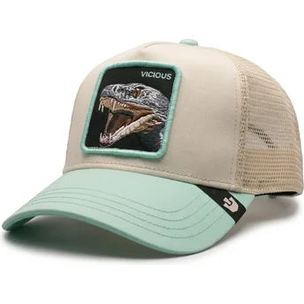 Gorra trucker beige y verde serpiente Gummy Vicious The Farm de Goorin Bros.