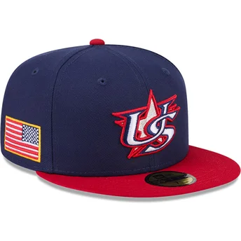 Marineblaue und rote anliegende Flat Cap 59FIFTY USA 2026 World Baseball Classic von New Era