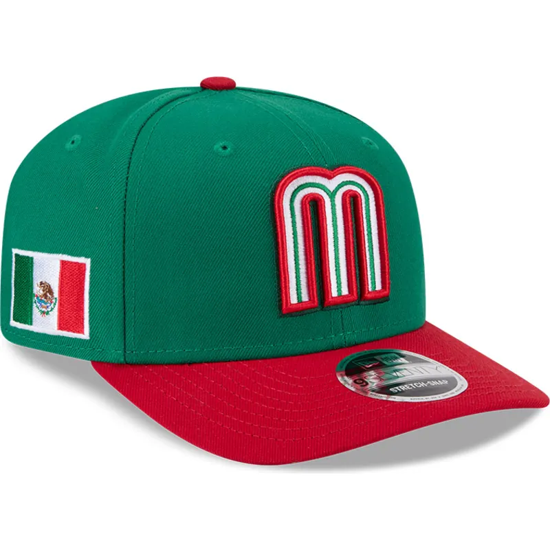 grune-und-rote-gebogene-kappe-snapback-9seventy-stretch-snap-mexico-2026-world-baseball-classic-von-new-era