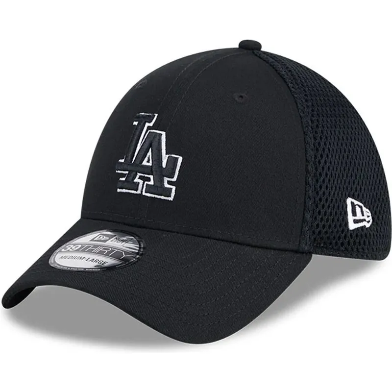 schwarze-enganliegende-trucker-kappe-mit-schwarzem-logo-39thirty-evergreen-neo-der-los-angeles-dodgers-mlb-von-new-era