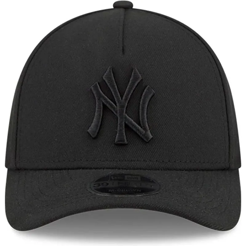 schwarze-gebogene-verstellbare-kappe-mit-schwarzem-logo-39thirty-m-crown-a-frame-von-new-york-yankees-mlb-von-new-era
