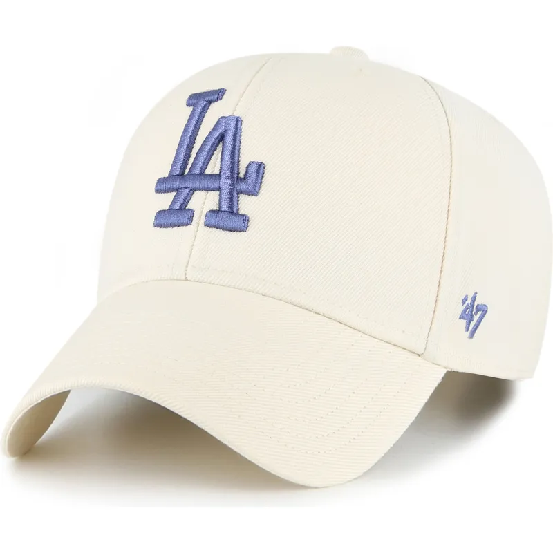 beige-kurvad-keps-snapback-med-bla-mvp-logotyp-los-angeles-dodgers-mlb-fran-47-brand