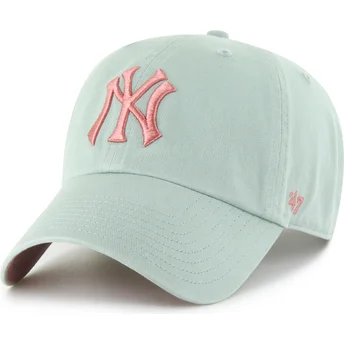 Grön böjd justerbar keps med rosa logotyp Clean Up Ballpark från New York Yankees MLB av 47 Brand